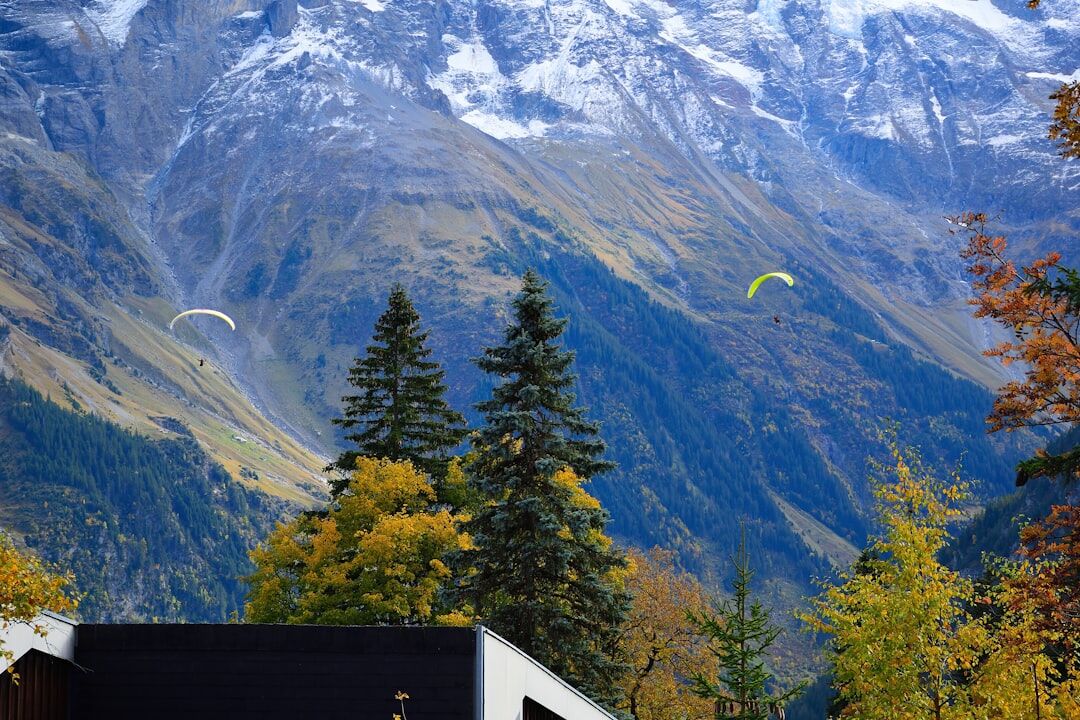 Luxury mountain ski resort with panoramic terrace in the Swiss Alps